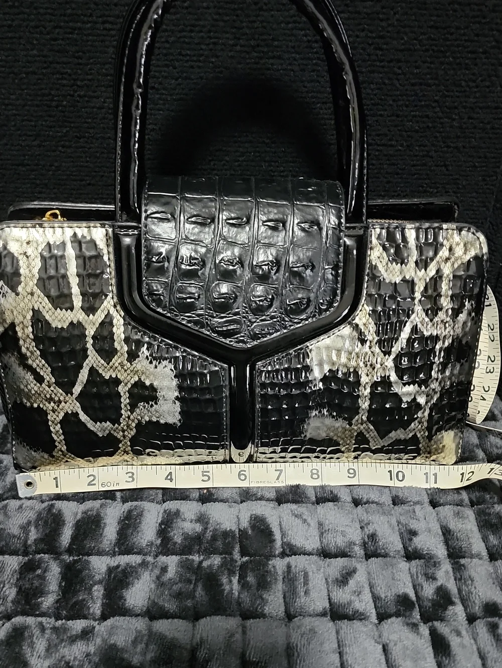 NWOT Black Faux-Croc & Snake-Print Top-Handle Bag